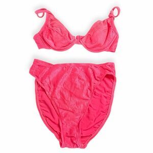 VICTORIA’S SECRET Women’s Hot Pink Ribbed Bikini Set Size Large / 36B